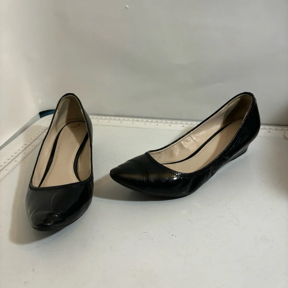 Cole Haan women’s  black patent leather wedge heel slip on shoe in size‎